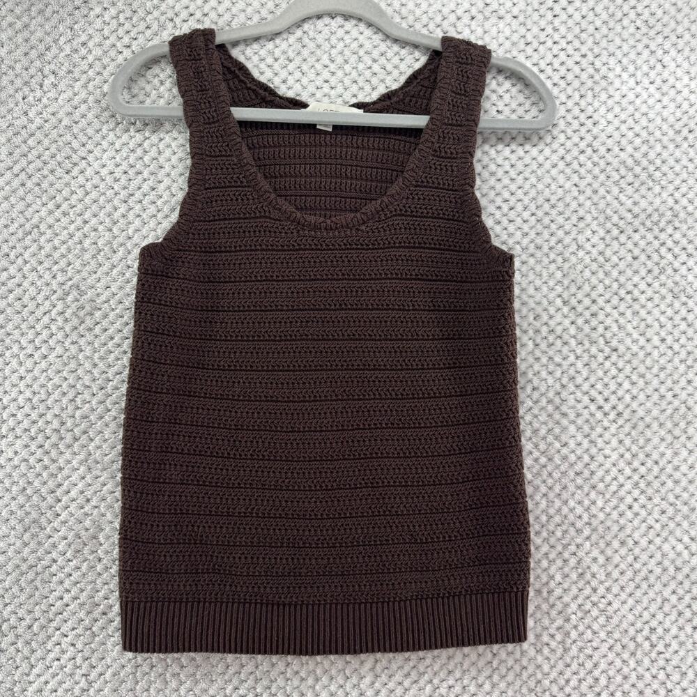 LOFT Top Womens XS Brown Knit Cotton Tank Scoop Neck Casual Cottage Granny